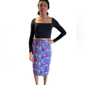 Vintage 80s Floral Midi Skirt Lightweight